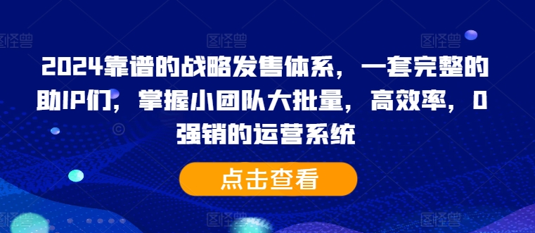 2024靠谱的战略发售体系，一套完整的助IP们，掌握小团队大批量，高效率，0 强销的运营系统-狼哥资源库