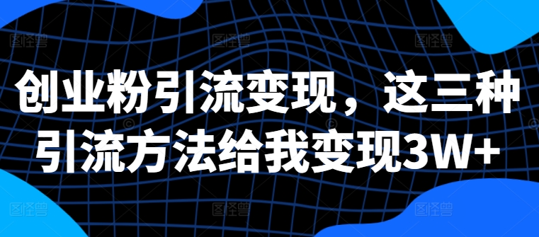 创业粉引流变现，这三种引流方法给我变现3W+【揭秘】-狼哥资源库