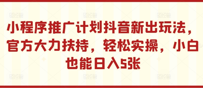 小程序推广计划抖音新出玩法，官方大力扶持，轻松实操，小白也能日入5张【揭秘】-狼哥资源库