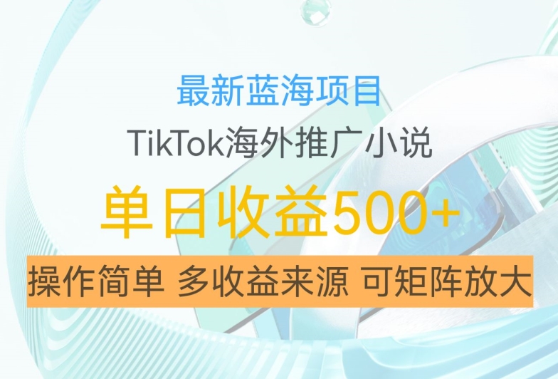 最新蓝海项目，利用tiktok海外推广小说赚钱佣金，简单易学，日入500+，可矩阵放大【揭秘】-狼哥资源库