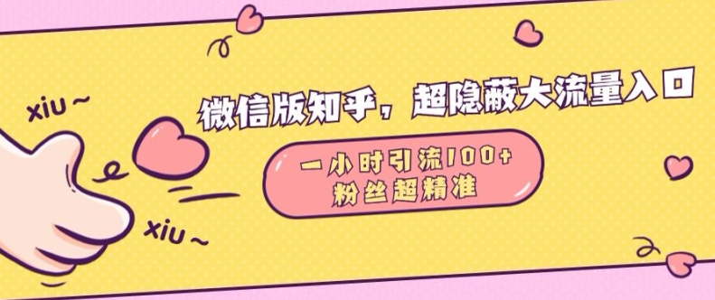 微信版知乎，超隐蔽流量入口1小时引流100人，粉丝质量超高【揭秘】-创业项目致富网、狼哥项目资源库