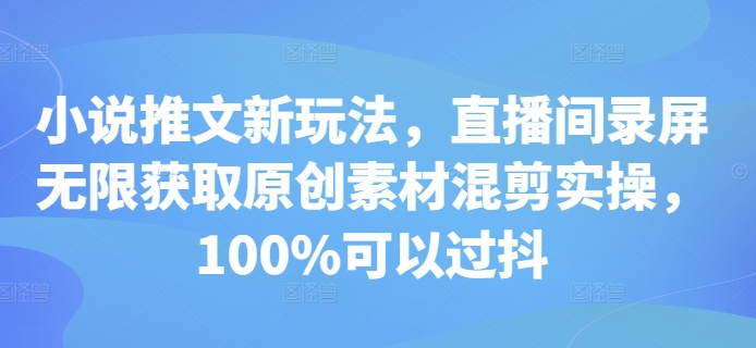 小说推文新玩法，直播间录屏无限获取原创素材混剪实操，100%可以过抖-创业项目致富网、狼哥项目资源库