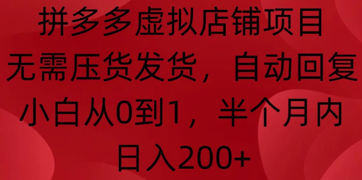 拼多多虚拟店铺项目，无需压货发货，自动回复，小白从0到1，半个月内日入200+【揭秘】-创业项目致富网、狼哥项目资源库