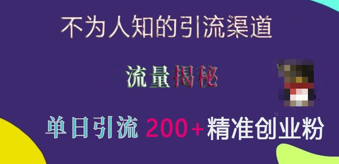 不为人知的引流渠道，流量揭秘，实测单日引流200+精准创业粉【揭秘】-创业项目致富网、狼哥项目资源库