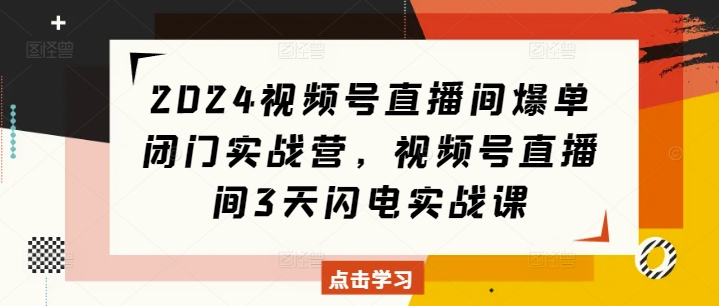 2024视频号直播间爆单闭门实战营，视频号直播间3天闪电实战课-创业项目致富网、狼哥项目资源库