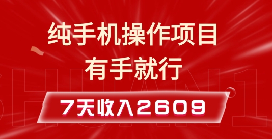 纯手机操作的小项目，有手就能做，7天收入2609+实操教程【揭秘】-创业项目致富网、狼哥项目资源库