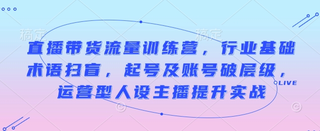 直播带货流量训练营，行业基础术语扫盲，起号及账号破层级，运营型人设主播提升实战-创业项目致富网、狼哥项目资源库