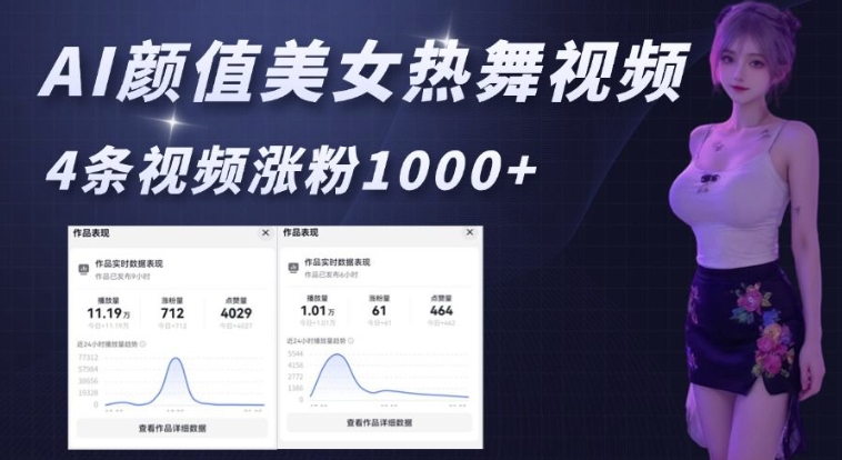 AI颜值美女热舞视频，4条视频涨粉1000+，实测6分钟一条-创业项目致富网、狼哥项目资源库