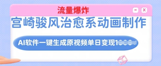 宫崎骏风治愈系动画制作，AI软件一键生成原创视频流量爆炸，单日变现多张，详细实操流程-创业项目致富网、狼哥项目资源库