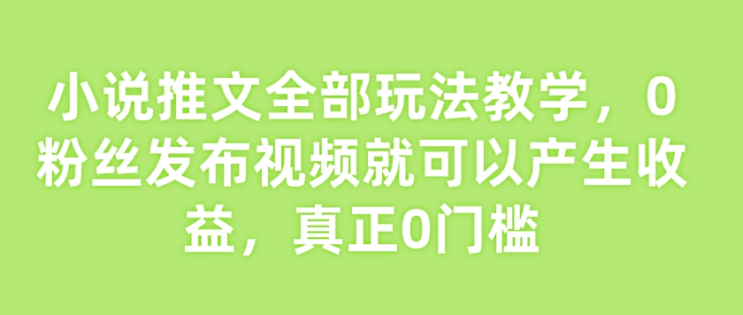 小说推文全部玩法教学，0粉丝发布视频就可以产生收益，真正0门槛-创业项目致富网、狼哥项目资源库