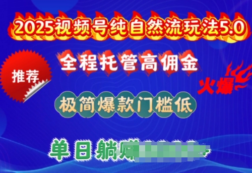 2025视频号纯自然流玩法5.0，全程托管高佣金，极简爆款门槛低，单日收益多张【揭秘】-创业项目致富网、狼哥项目资源库