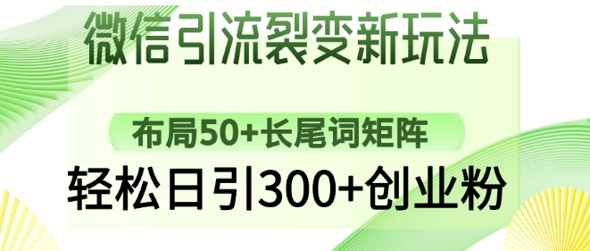 微信引流裂变新玩法：布局50+长尾词矩阵，轻松日引300+创业粉-创业项目致富网、狼哥项目资源库