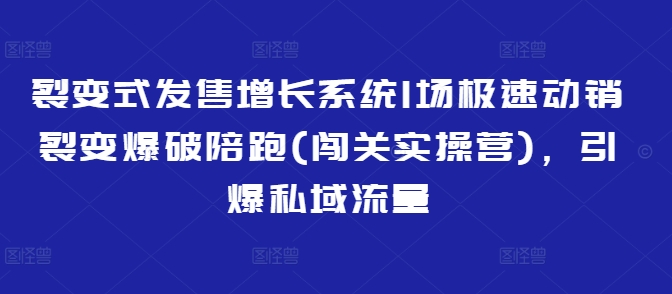 裂变式发售增长系统1场极速动销裂变爆破陪跑(闯关实操营)，引爆私域流量-创业项目致富网、狼哥项目资源库